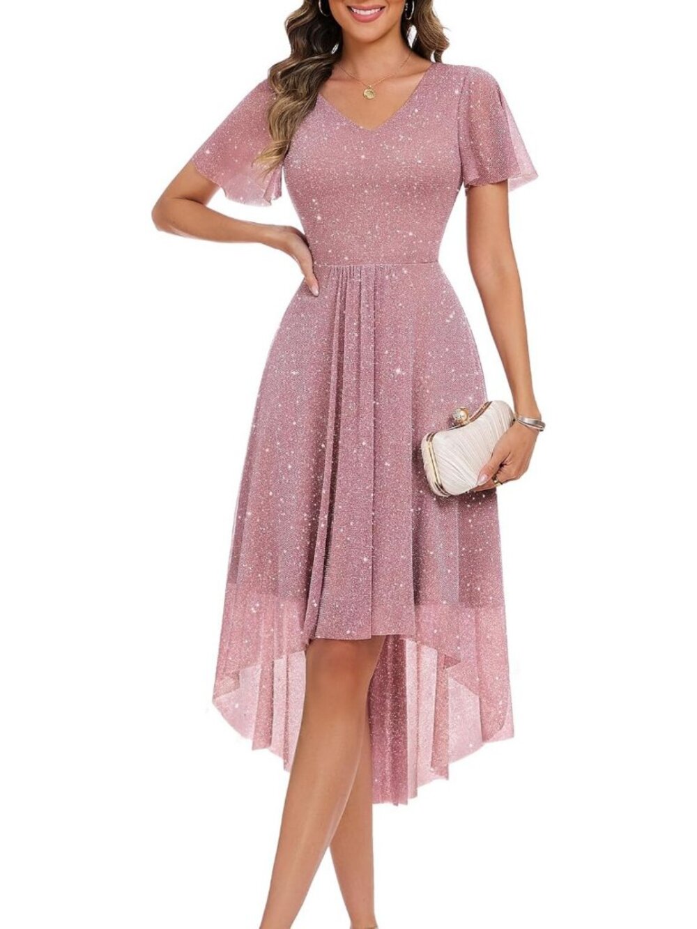 Sequin Aline Midi Dress for Women | Short Sleeve Cocktail & Wedding Guest Dress